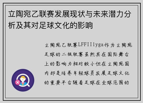 立陶宛乙联赛发展现状与未来潜力分析及其对足球文化的影响